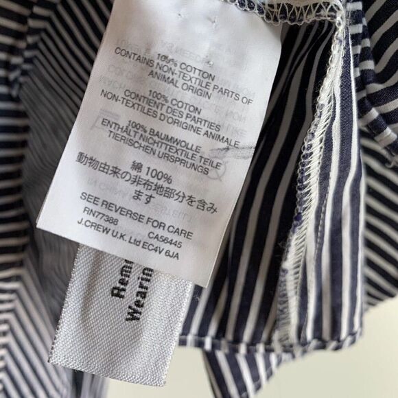 J Crew Sz 2 Striped off-the-shoulder tie-neck Top Navy White H0956. - Picture 3 of 5